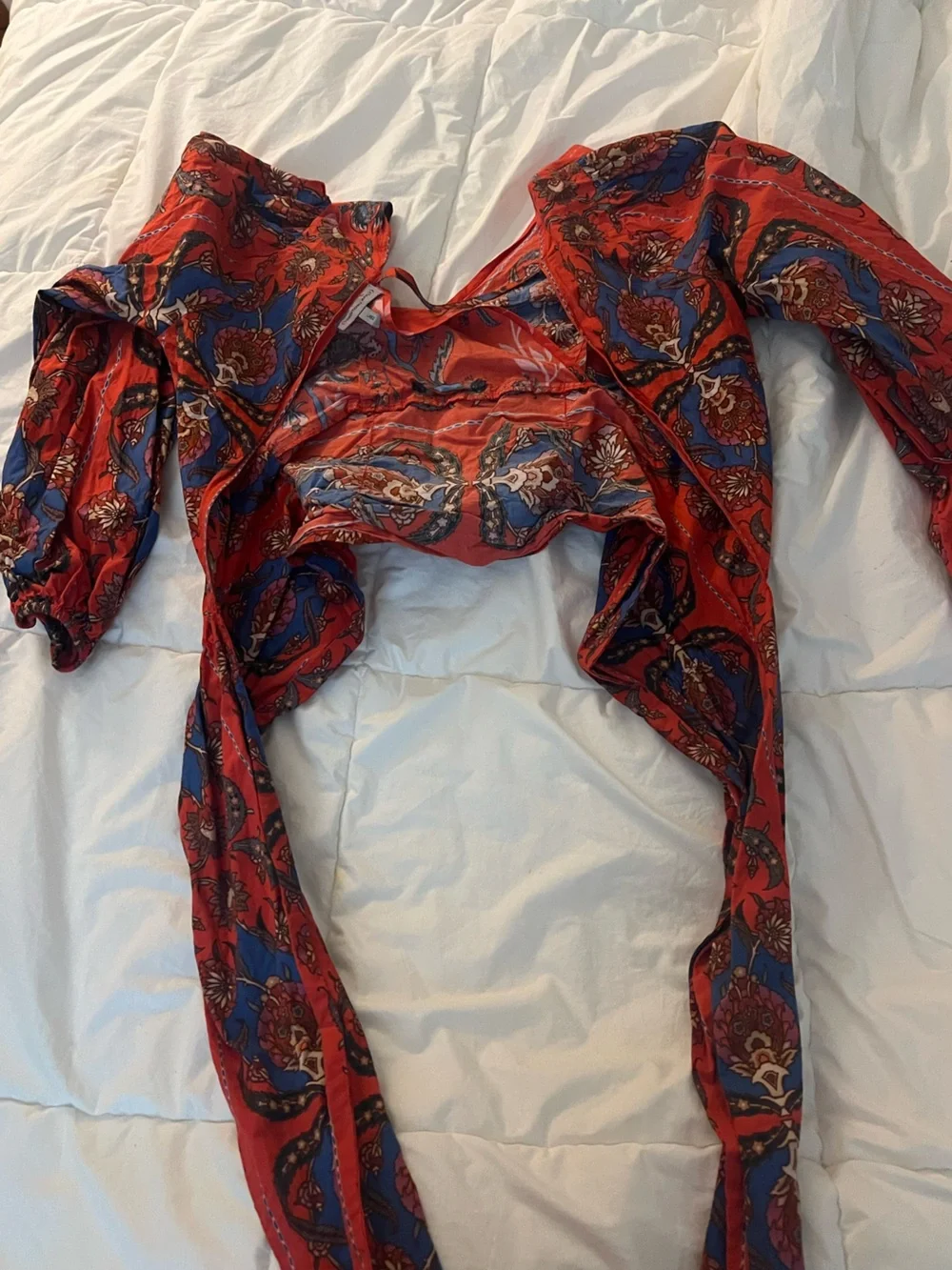 Anthropologie Red Floral-Print Wrap Crop Top